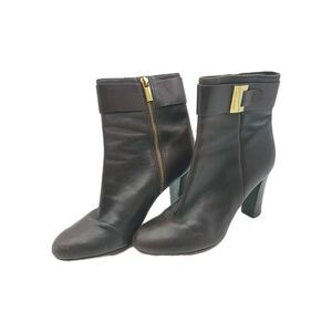 Michael Kors Ankle Boots Brown Caramel Leather Block Heel Side Zip Shoes 7.5 M